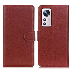 Leather Case Stands Flip Cover Holder A03D for Xiaomi Mi 12 5G Brown