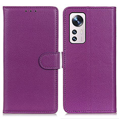 Leather Case Stands Flip Cover Holder A03D for Xiaomi Mi 12 5G Purple