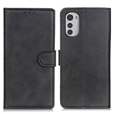 Leather Case Stands Flip Cover Holder A04D for Motorola Moto E32s Black