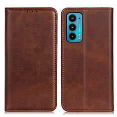 Leather Case Stands Flip Cover Holder A04D for Motorola Moto Edge 20 5G Brown