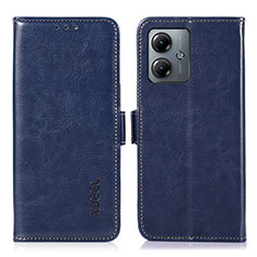 Leather Case Stands Flip Cover Holder A04D for Motorola Moto G14 Blue