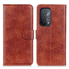 Leather Case Stands Flip Cover Holder A04D for Oppo A74 5G Brown