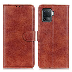 Leather Case Stands Flip Cover Holder A04D for Oppo A94 4G Brown