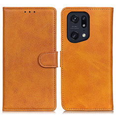 Leather Case Stands Flip Cover Holder A04D for Oppo Find X5 Pro 5G Brown