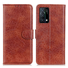 Leather Case Stands Flip Cover Holder A04D for Oppo K9 5G Brown