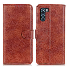 Leather Case Stands Flip Cover Holder A04D for Oppo K9 Pro 5G Brown