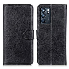 Leather Case Stands Flip Cover Holder A04D for Oppo Reno6 5G Black