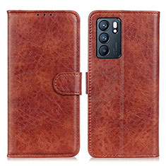Leather Case Stands Flip Cover Holder A04D for Oppo Reno6 5G Brown
