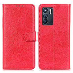 Leather Case Stands Flip Cover Holder A04D for Oppo Reno6 5G Red
