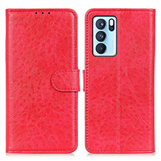 Leather Case Stands Flip Cover Holder A04D for Oppo Reno6 Pro 5G India Red