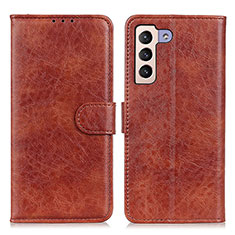 Leather Case Stands Flip Cover Holder A04D for Samsung Galaxy S21 5G Brown