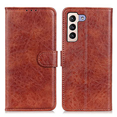 Leather Case Stands Flip Cover Holder A04D for Samsung Galaxy S22 5G Brown