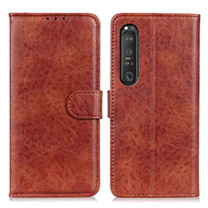 Leather Case Stands Flip Cover Holder A04D for Sony Xperia 1 III Brown