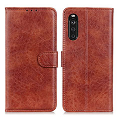 Leather Case Stands Flip Cover Holder A04D for Sony Xperia 10 III Brown