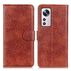 Leather Case Stands Flip Cover Holder A04D for Xiaomi Mi 12 Lite 5G Brown