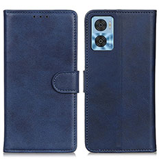 Leather Case Stands Flip Cover Holder A05D for Motorola Moto E22 Blue