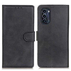 Leather Case Stands Flip Cover Holder A05D for Motorola Moto G52j 5G Black
