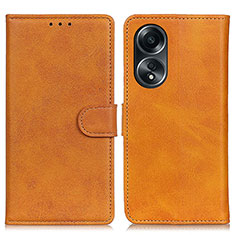 Leather Case Stands Flip Cover Holder A05D for Oppo A78 5G Brown