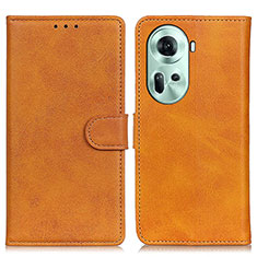 Leather Case Stands Flip Cover Holder A05D for Oppo Reno11 5G Brown
