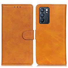 Leather Case Stands Flip Cover Holder A05D for Oppo Reno6 5G Brown