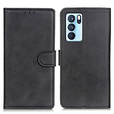Leather Case Stands Flip Cover Holder A05D for Oppo Reno6 Pro 5G India Black