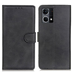 Leather Case Stands Flip Cover Holder A05D for Oppo Reno7 4G Black