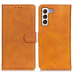 Leather Case Stands Flip Cover Holder A05D for Samsung Galaxy S22 5G Brown