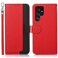 Leather Case Stands Flip Cover Holder A05D for Samsung Galaxy S22 Ultra 5G Red