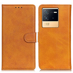 Leather Case Stands Flip Cover Holder A05D for Vivo iQOO Neo6 5G Brown