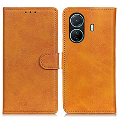 Leather Case Stands Flip Cover Holder A05D for Vivo iQOO Z6 Pro 5G Brown