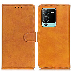 Leather Case Stands Flip Cover Holder A05D for Vivo V25 Pro 5G Brown