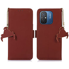 Leather Case Stands Flip Cover Holder A05D for Xiaomi Redmi 12C 4G Brown