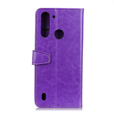 Leather Case Stands Flip Cover Holder A06D for Motorola Moto One Fusion Purple