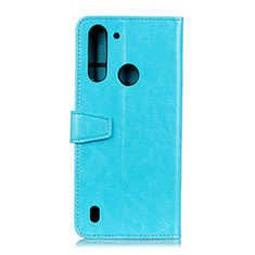 Leather Case Stands Flip Cover Holder A06D for Motorola Moto One Fusion Sky Blue
