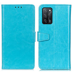 Leather Case Stands Flip Cover Holder A06D for Oppo A53s 5G Sky Blue