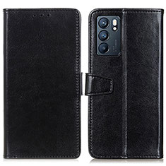 Leather Case Stands Flip Cover Holder A06D for Oppo Reno6 5G Black