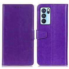 Leather Case Stands Flip Cover Holder A06D for Oppo Reno6 Pro 5G India Purple
