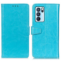 Leather Case Stands Flip Cover Holder A06D for Oppo Reno6 Pro 5G India Sky Blue