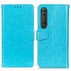 Leather Case Stands Flip Cover Holder A06D for Sony Xperia 1 III Sky Blue