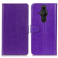 Leather Case Stands Flip Cover Holder A06D for Sony Xperia PRO-I Purple