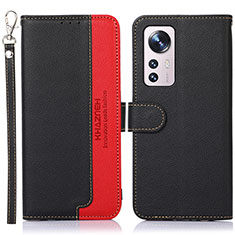 Leather Case Stands Flip Cover Holder A06D for Xiaomi Mi 12 5G Red and Black