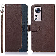 Leather Case Stands Flip Cover Holder A06D for Xiaomi Mi 12 Lite 5G Brown