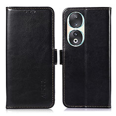 Leather Case Stands Flip Cover Holder A07D for Huawei Honor 90 5G Black