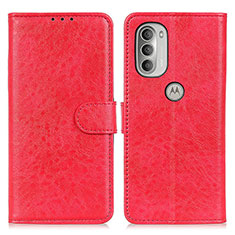 Leather Case Stands Flip Cover Holder A07D for Motorola Moto G51 5G Red