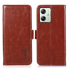 Leather Case Stands Flip Cover Holder A07D for Motorola Moto G54 5G Brown