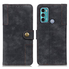 Leather Case Stands Flip Cover Holder A07D for Motorola Moto G60 Black