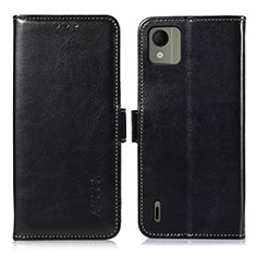 Leather Case Stands Flip Cover Holder A07D for Nokia C110 Black