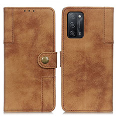 Leather Case Stands Flip Cover Holder A07D for Oppo A53s 5G Brown