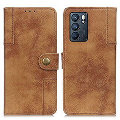 Leather Case Stands Flip Cover Holder A07D for Oppo Reno6 5G Brown