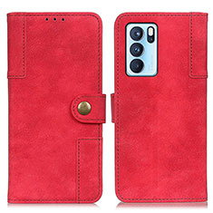 Leather Case Stands Flip Cover Holder A07D for Oppo Reno6 Pro 5G India Red